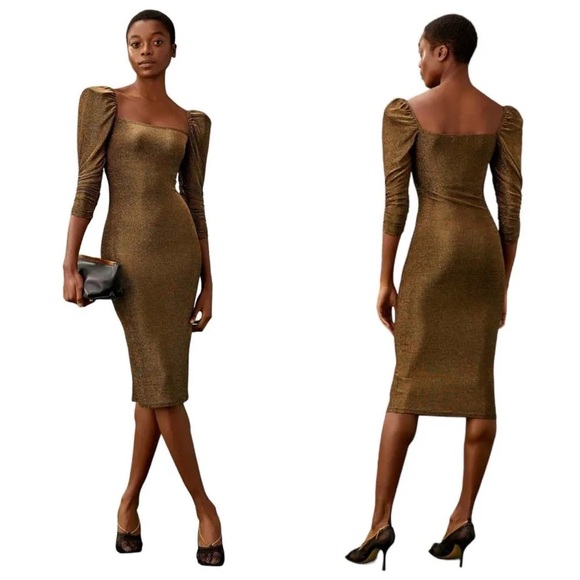 Reformation BRONZE Rahm Dress NWOT - Picture 1 of 15